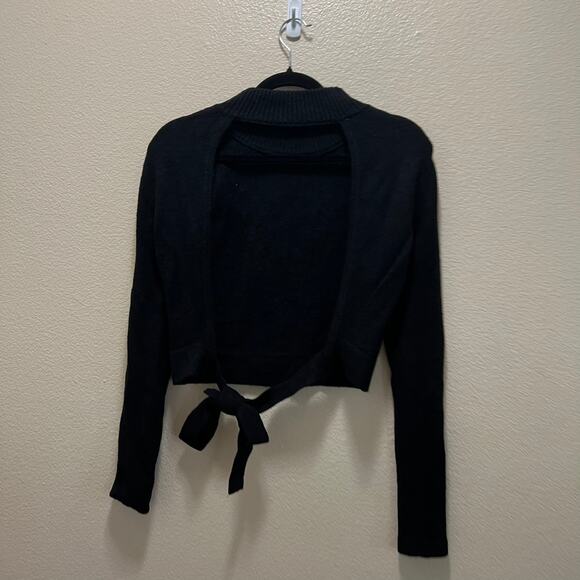 rue21 Crop Top Sweater Black Long Sleeve Pullover Back Tie High Neck Sz XS - Picture 3 of 8